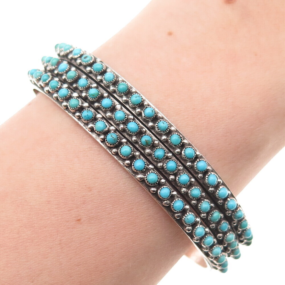 Old Pawn Sterling Silver Vintage Turquoise Snake Eye Adjustable Bracelet 6.25"